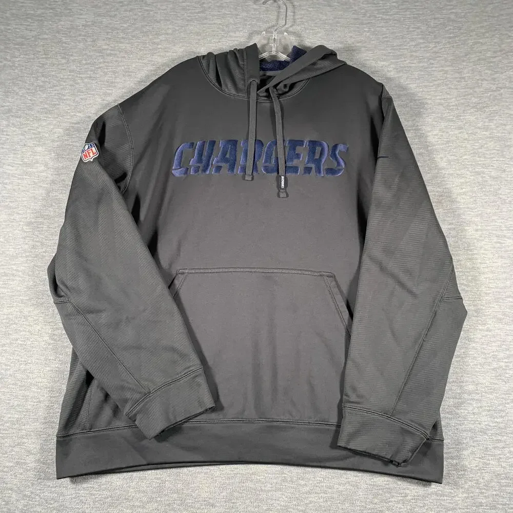 Chargers Hoodie Sweatshirt Mens 2XL Gray NFL Football Nike Therma Fit On Field
